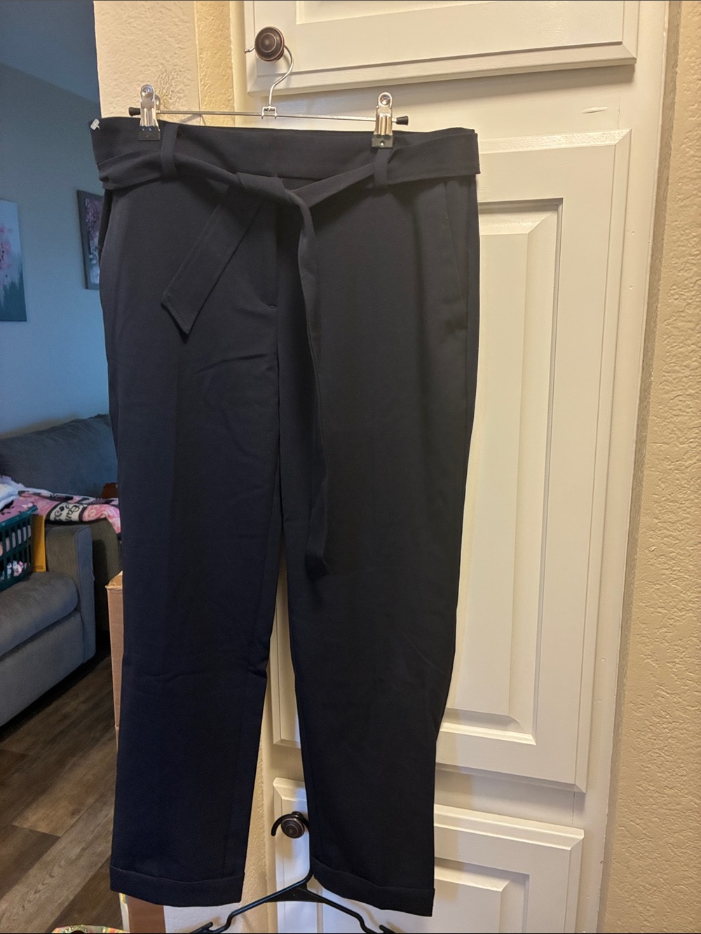LOFT navy blue Cropped Tie-Waist Tapered Pants NWT